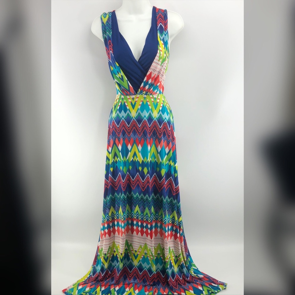 Summer Maxi Dress Red Orange Green